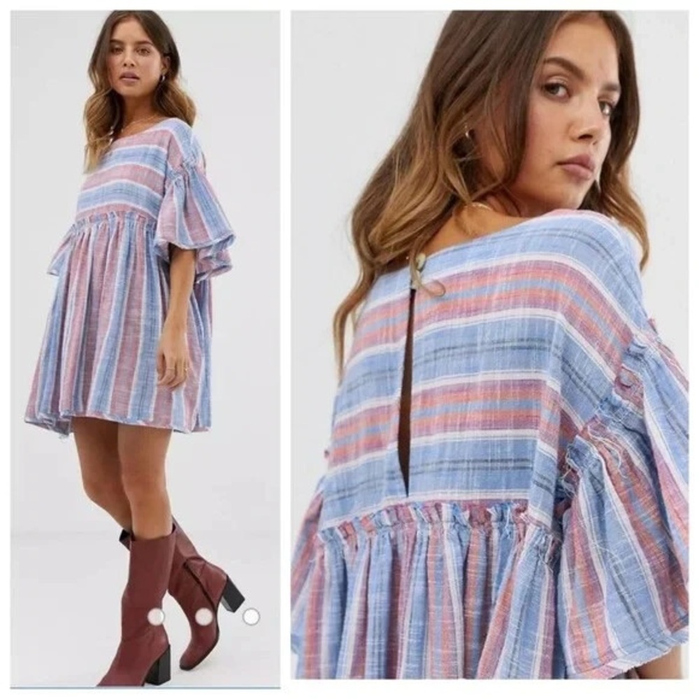 Free People Summer Nights Raw Hem Tattered Stripe Babydoll Shirt